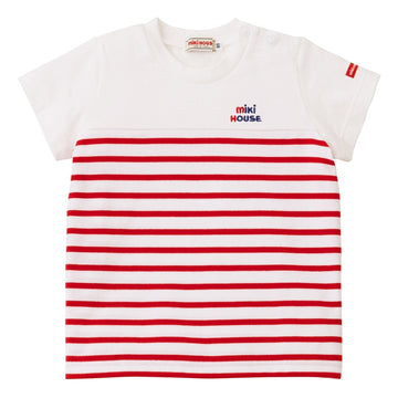 Short-sleeved T-shirt with switched chest area 赤 商品画像