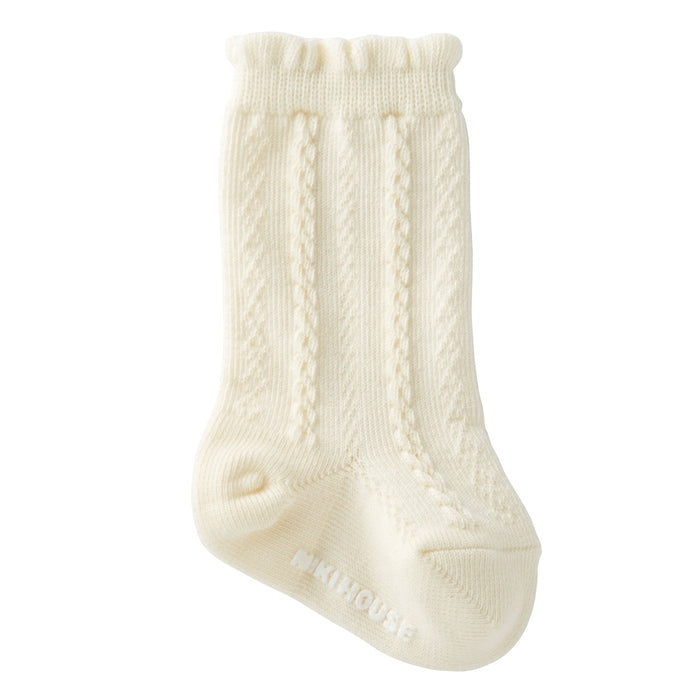 케이블 니트 리본이있는 높은 양말