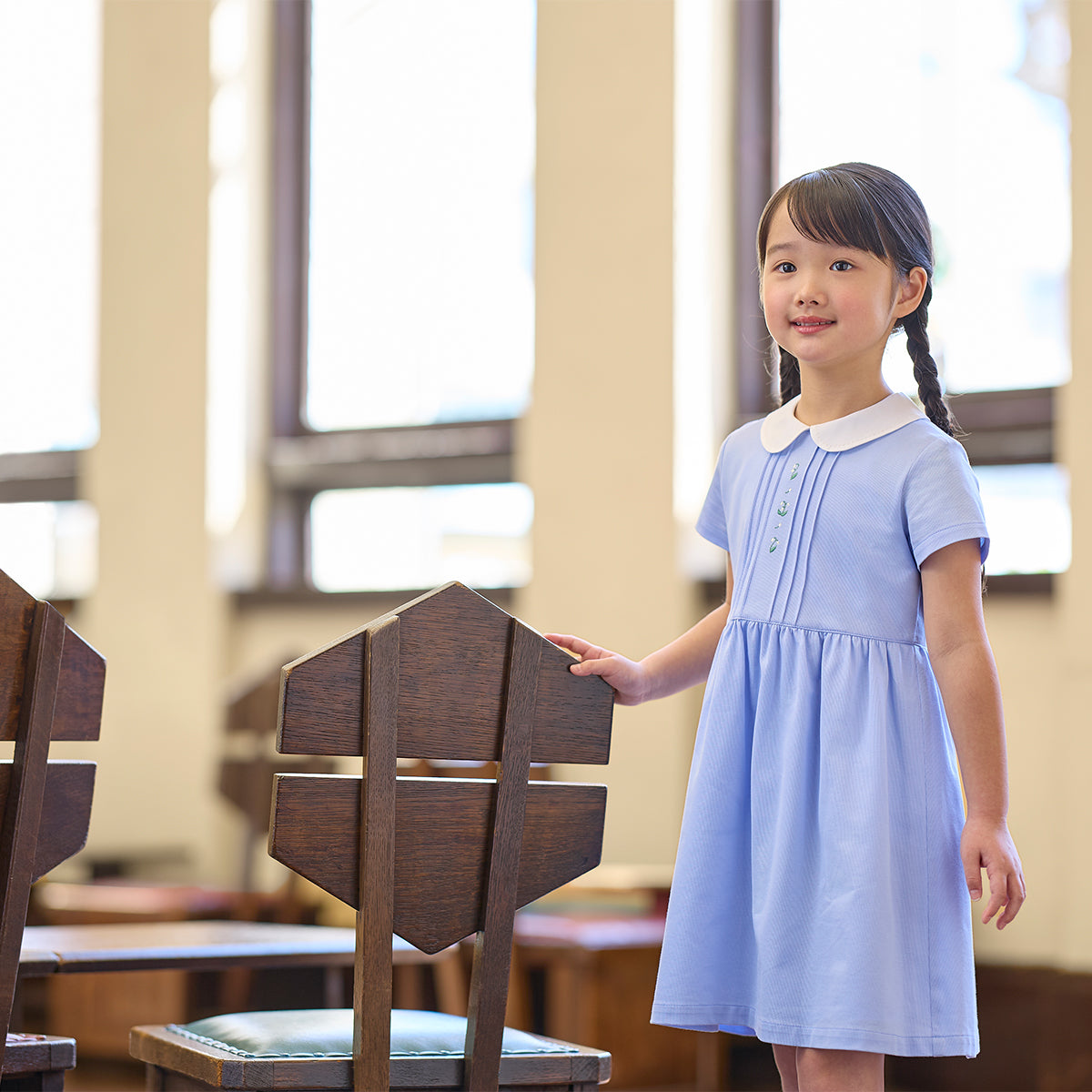 MIKI HOUSE 水色 襟付き半袖 フォーマル ワンピース 110 MIKI HOUSE