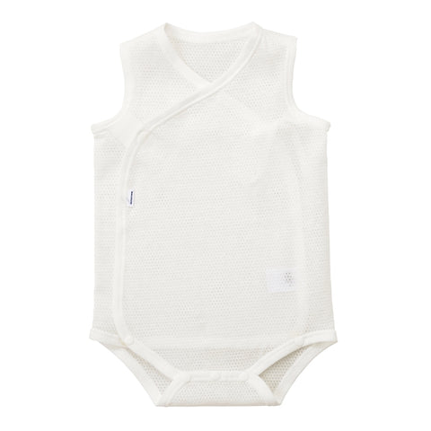 ピュアベールノースリーブ前あきメッシュ天竺ボディシャツ