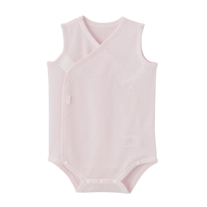 ピュアベールノースリーブ前あきメッシュ天竺ボディシャツ