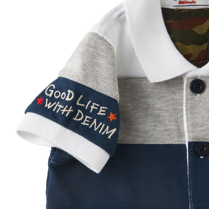 [Thanksgiving] Border short-sleeved polo shirt [No cancellations or returns]