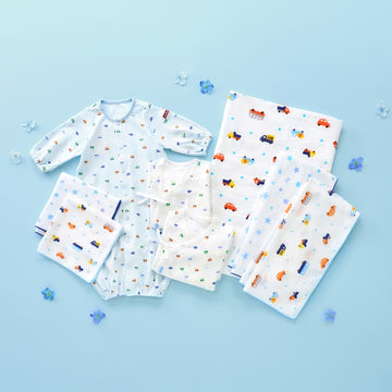 8-piece starter set (birth preparation set) [For all year round (allover pattern)] blue 商品画像