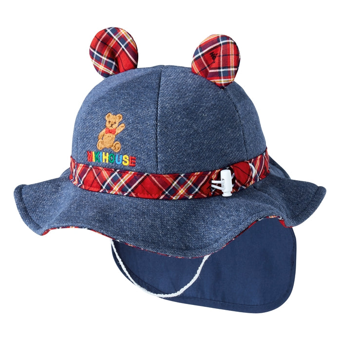 【色: ブルー】 ミキハウス  帽子 ハット UVカット 日よけカバー付き 綿1