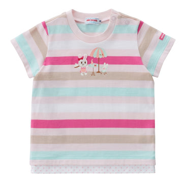 La [Unconfirmed] Pucchi & Usako Border Short Sleeve T-shirt pink 商品画像