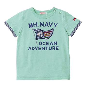 Marine sleeve border short sleeve T-shirt ice green 商品画像