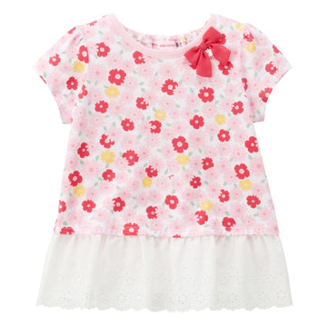 La [Unconfirmed] Floral short sleeve T-shirt with ribbon pink 商品画像