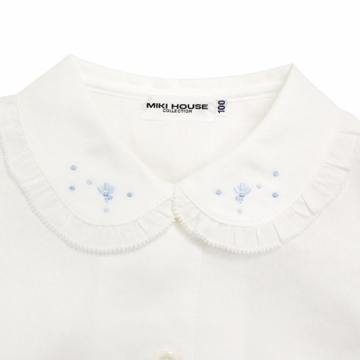 刺繍入りピケ素材のフリル付きブラウス