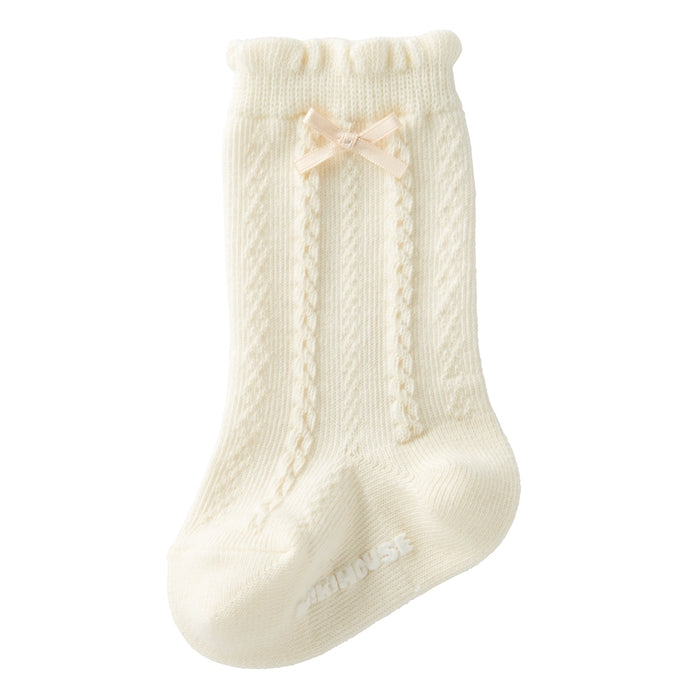 케이블 니트 리본이있는 높은 양말